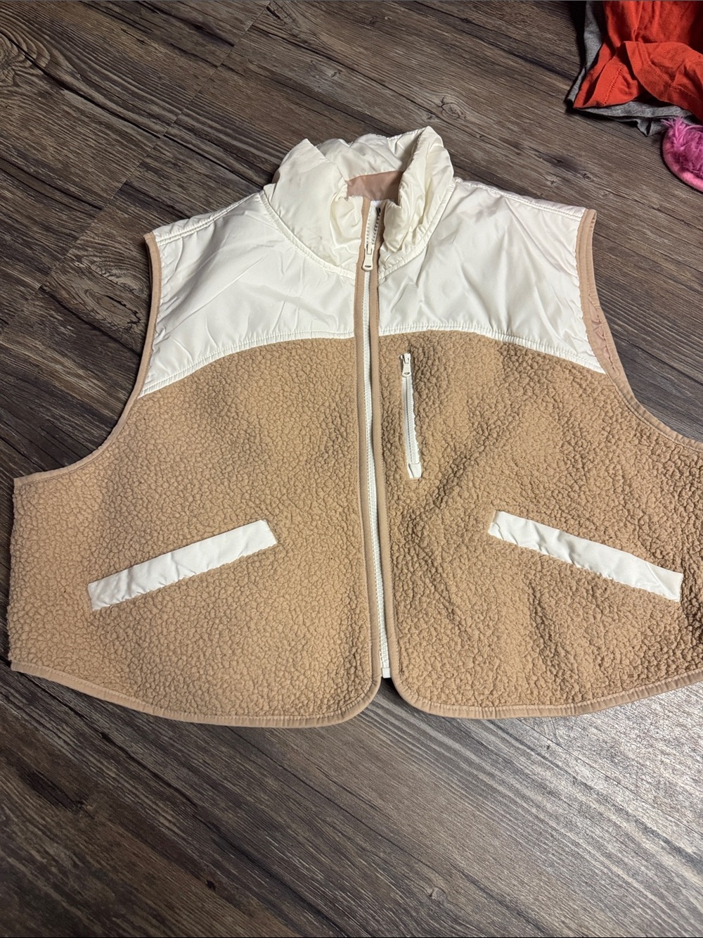Old Navy Beige and Cream Sherpa  crop Vest